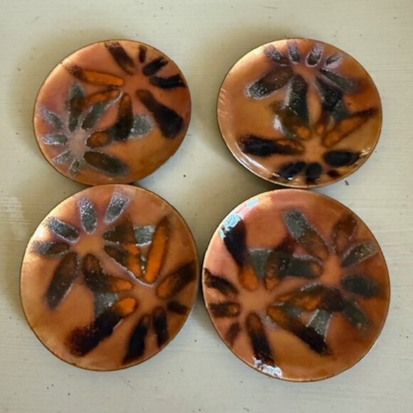 Mid Century Modern Enamel Coasters by Bovano of Cheshire – Set of 4 Handcrafted - Picture 1 of 3
